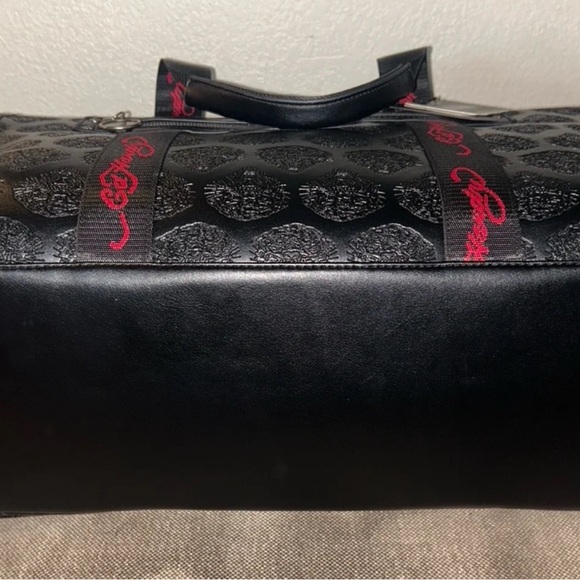 NWT Ed Hardy Black Tiger Embossed Duffel Bag with Guitar Cross Body Straps - Picture 6 of 12